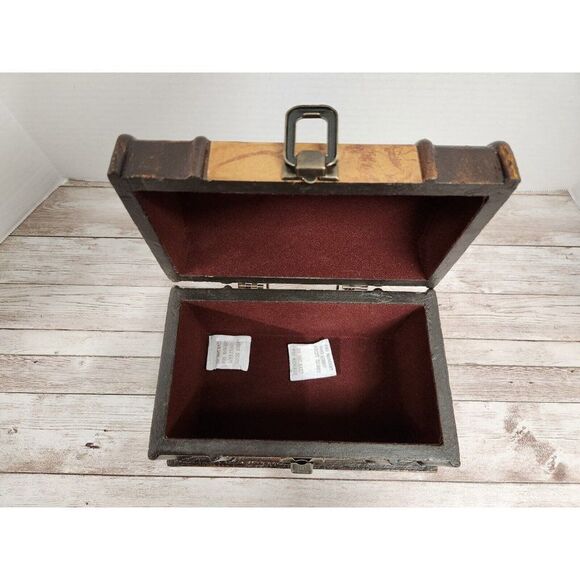 Tuscan Home Small Brown Antique Chest Jewelry Toy Treasure Box Storage - Picture 9 of 11